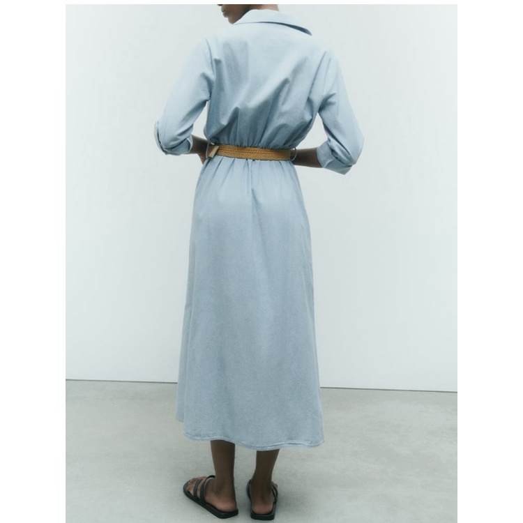 Zara Đầm Sơ Mi Tay Phồng Có Túi Cài Khuy Thời Trang Mùa Hè 23 Kiểu Mới8036299