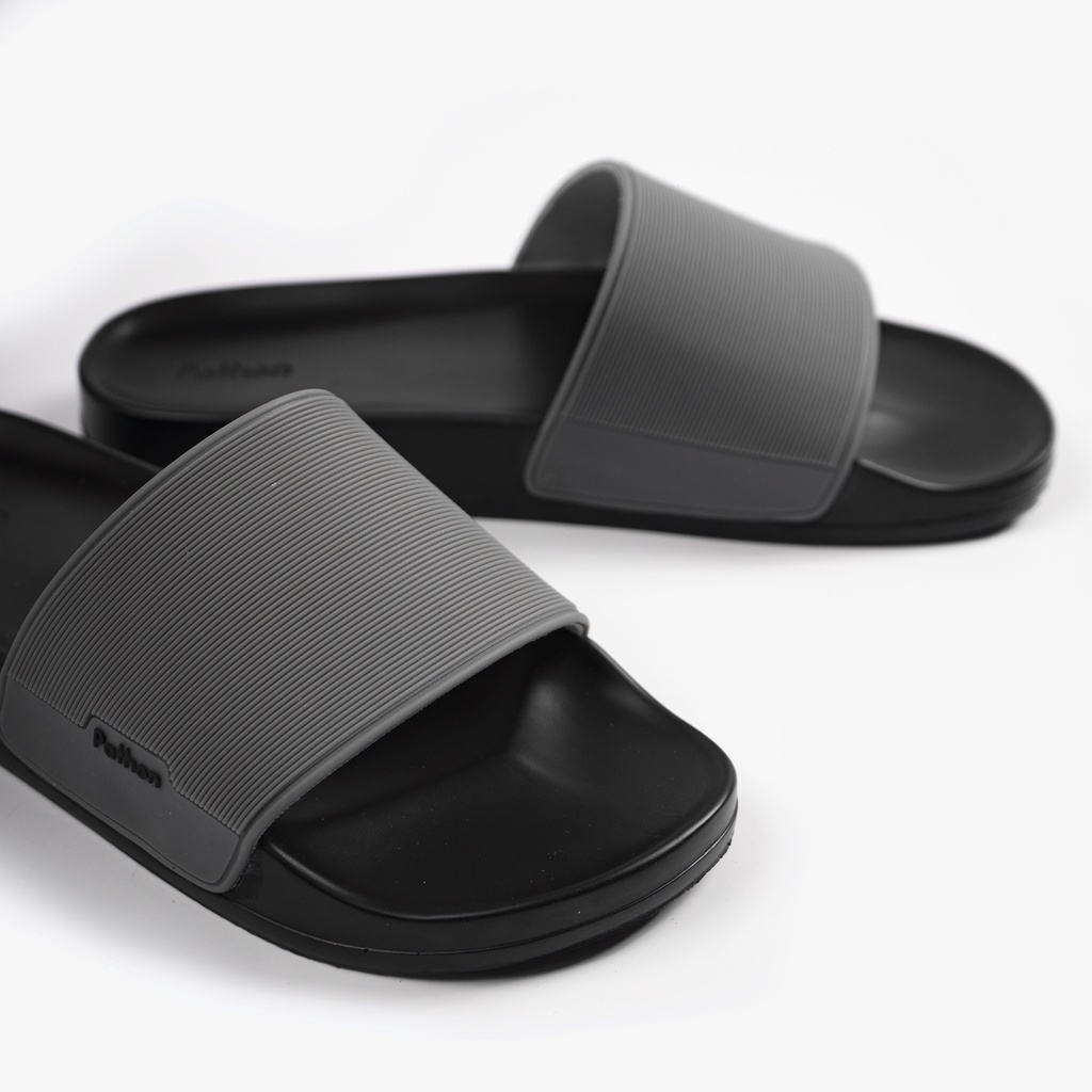 Dép nam nữ quai ngang slipper Pathon PVC đế PU đen quai xám Mẫu SD24