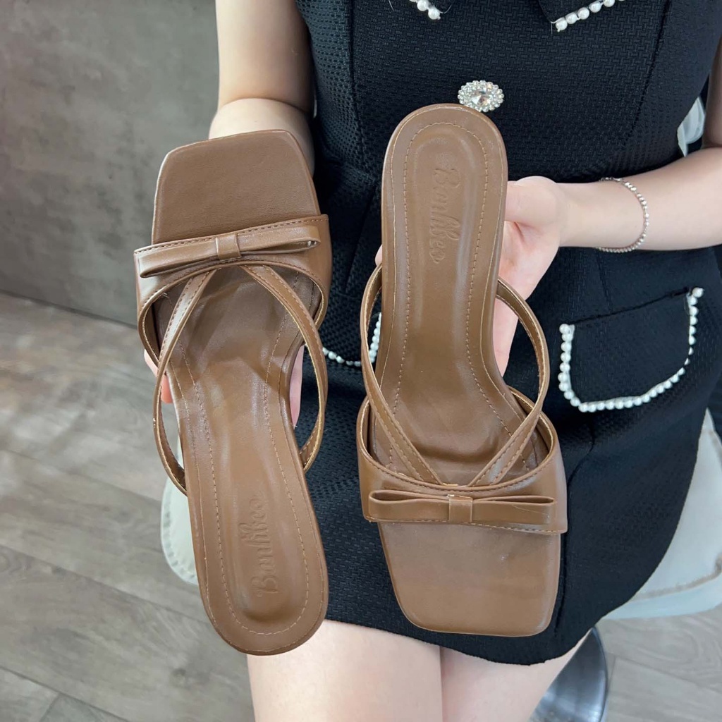 Giày cao gót Nơ gót mảnh 6P và 7,5P Cao 6CM và Cao 7,5CM phối màu Đơn giản, nhẹ nhàng Giày Bánh Bèo mã DepKK