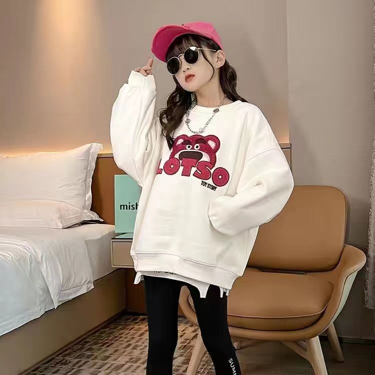 Áo Hoodie Họa Tiết Gấu Hoạt Hình Thời Trang Xuân Thu Cho Trẻ Em Gái 3-15 Tuổi