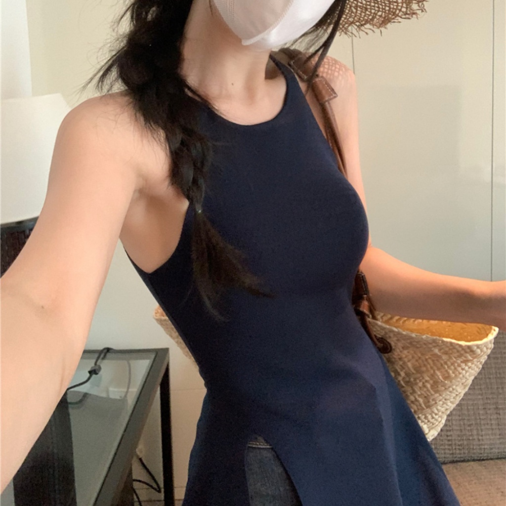 Áo Vest Xẻ Tà Vừa Vặn Màu Trơn Phong Cách Mới Phụ Nữ Mùa Hè Gợi Cảm Áo Không Tay