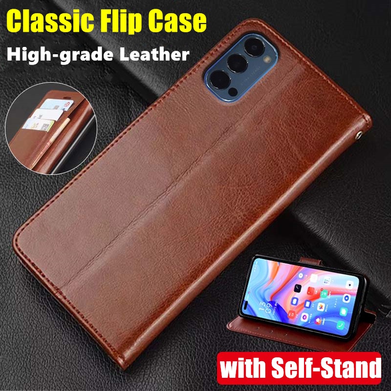 Bao Da Điện Thoại Dạng Ví Nắp Lật Cổ Điển Có Ngăn Đựng Thẻ Và Giá Đỡ Cho oppo reno4 4pro 5g cph2091 cph2089 Ốp
