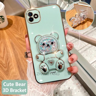 ốp lưng samsung a04 a04e Ốp Điện Thoại tpu Dẻo Mạ Màu 3D In Hình Gấu Nhỏ Đáng Yêu Có Giá Đỡ Cho samsung a04 a04e