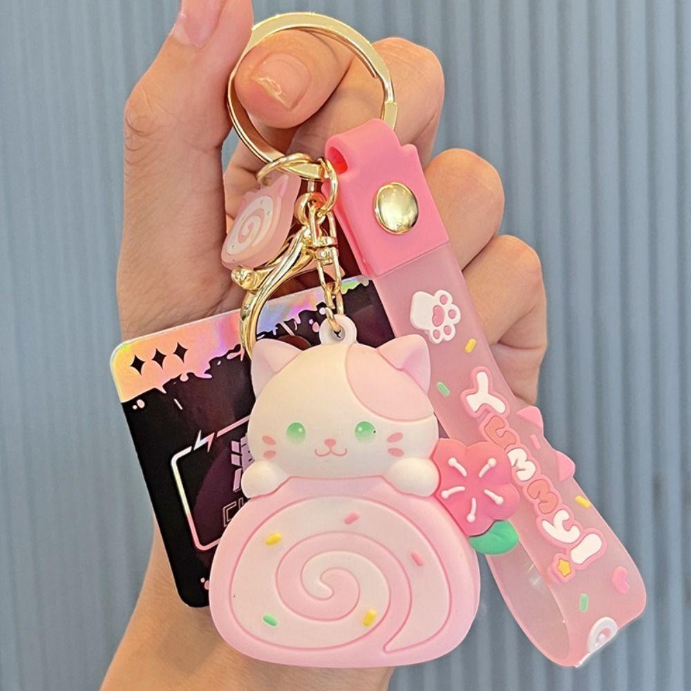 Mmluck kitty Móc Khóa Búp Bê Mèo Hoạt Hình Cuộn Trứng / Bánh Trứng Bằng pvc Dễ Thương Cho Nữ