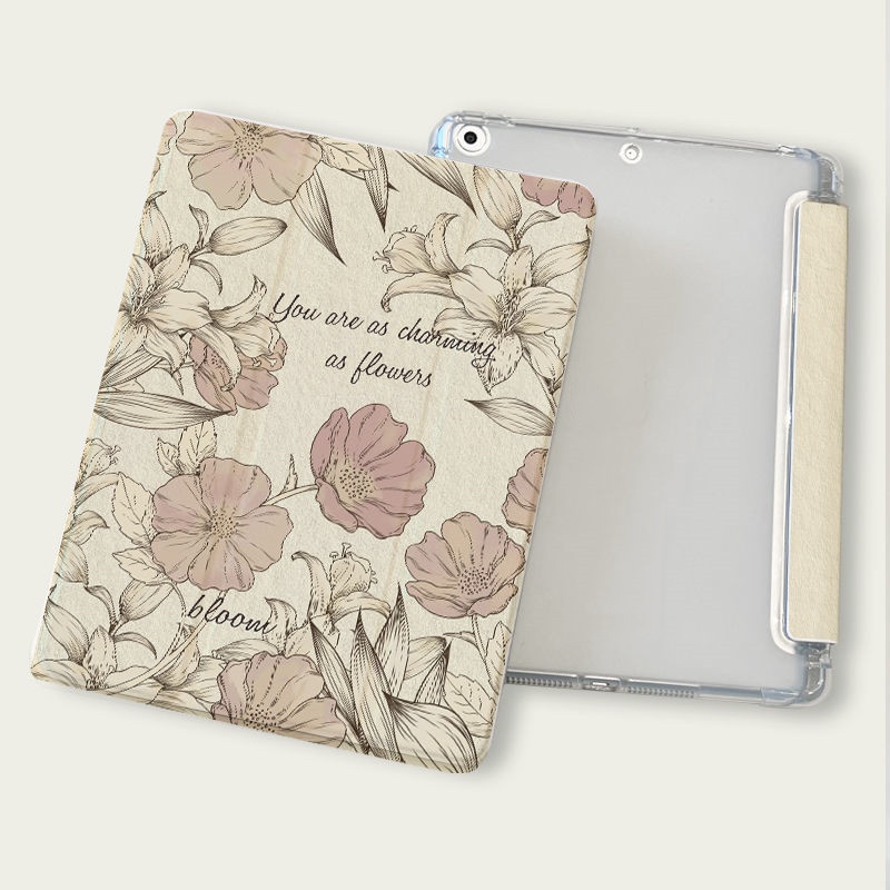 Ốp Máy Tính Bảng Mềm Hình Hoa Có Khe Đựng Bút Chì Cho ipad gen7 / 8 / 9 gen10 pro11 "pro12.9" air4 air5 mini6