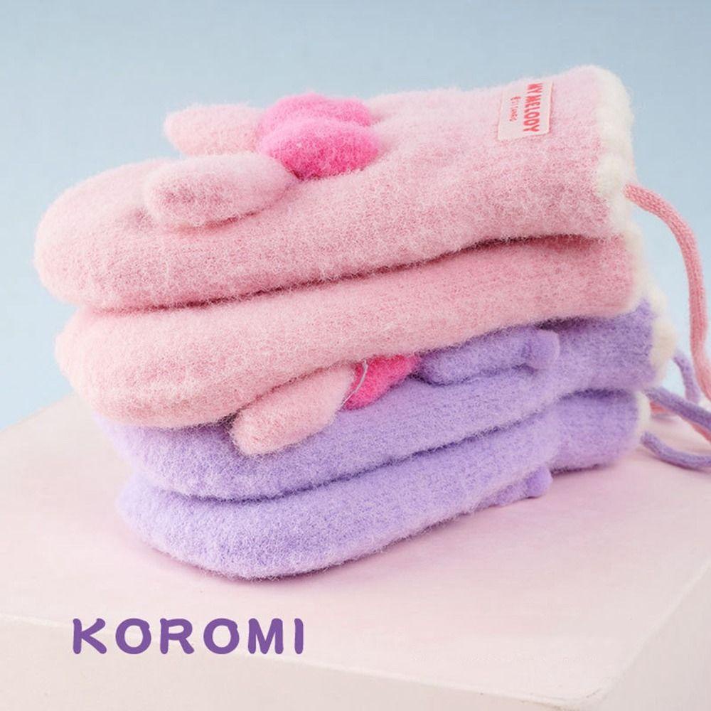 Daniels Găng Tay Dệt Kim Vải Lông Ấm Áp Chống Gió Họa Tiết Hoạt Hình Dễ Thương Có Dây Treo mymelody Kuromi Cho Bé