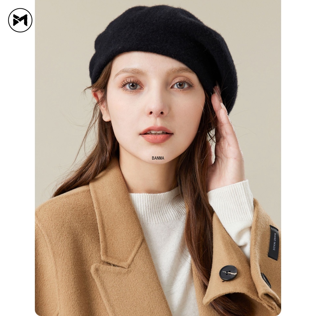 Mũ Nồi 95% Len Màu Đen Phong Cách Hàn Quốc Nhật Bản Thời Trang Thu Đông Cho Nữ