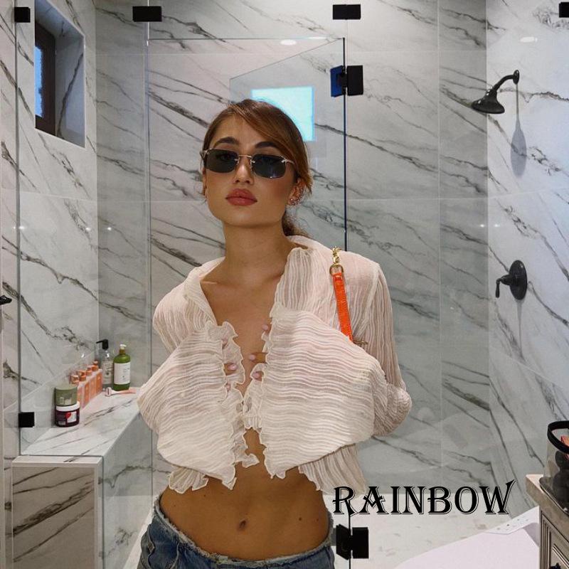 Áo Sơ Mi chiffon Tay Dài Màu Cầu Vồng Thời Trang Cho Nữ