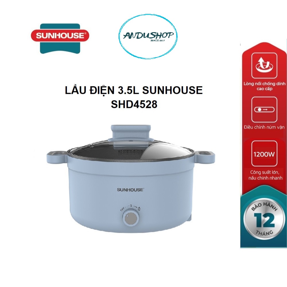 Nồi lẩu điện đa năng 3.5L Sunhouse SHD4528, công suất 1200w nấu chín nhanh
