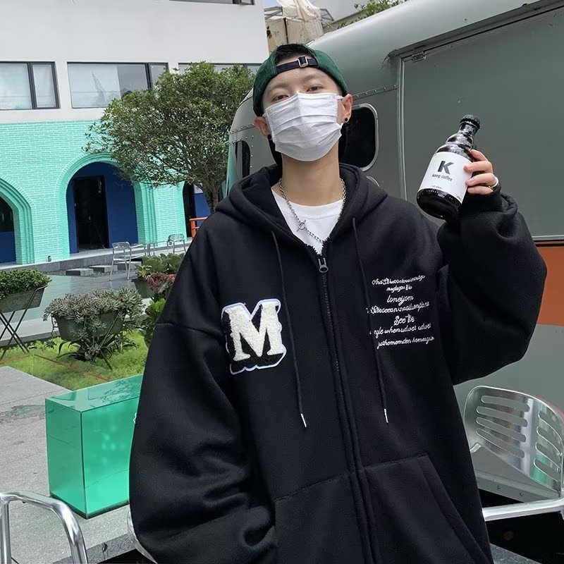 Áo Khoác hoodie Tay Dài Dáng Rộng Có Khóa Kéo Thời Trang Cho Nam Giới size m-8xl