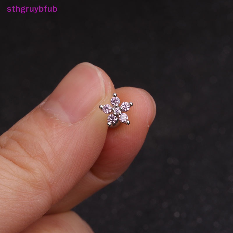 1 Khuyên Tai Thanh Mảnh Bằng Thép Không Gỉ Đính Đá zircon Hình Hoa mini Thời Trang Cho Nữ vn