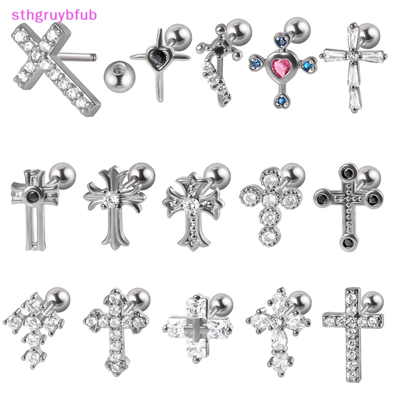 Sthb 1 Bông Tai Chữ Thập Đính Đá zircon Cho Nữ vn