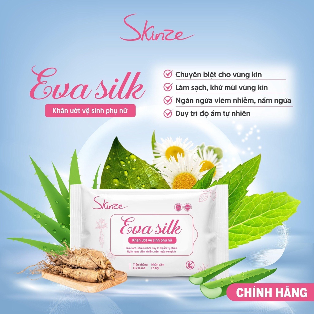 Khăn Ướt Vệ Sinh Phụ Nữ Skinze Eva Silk 1 gói 10 tờ