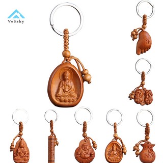 Móc khóa may mắn khắc hình phật bằng gỗ