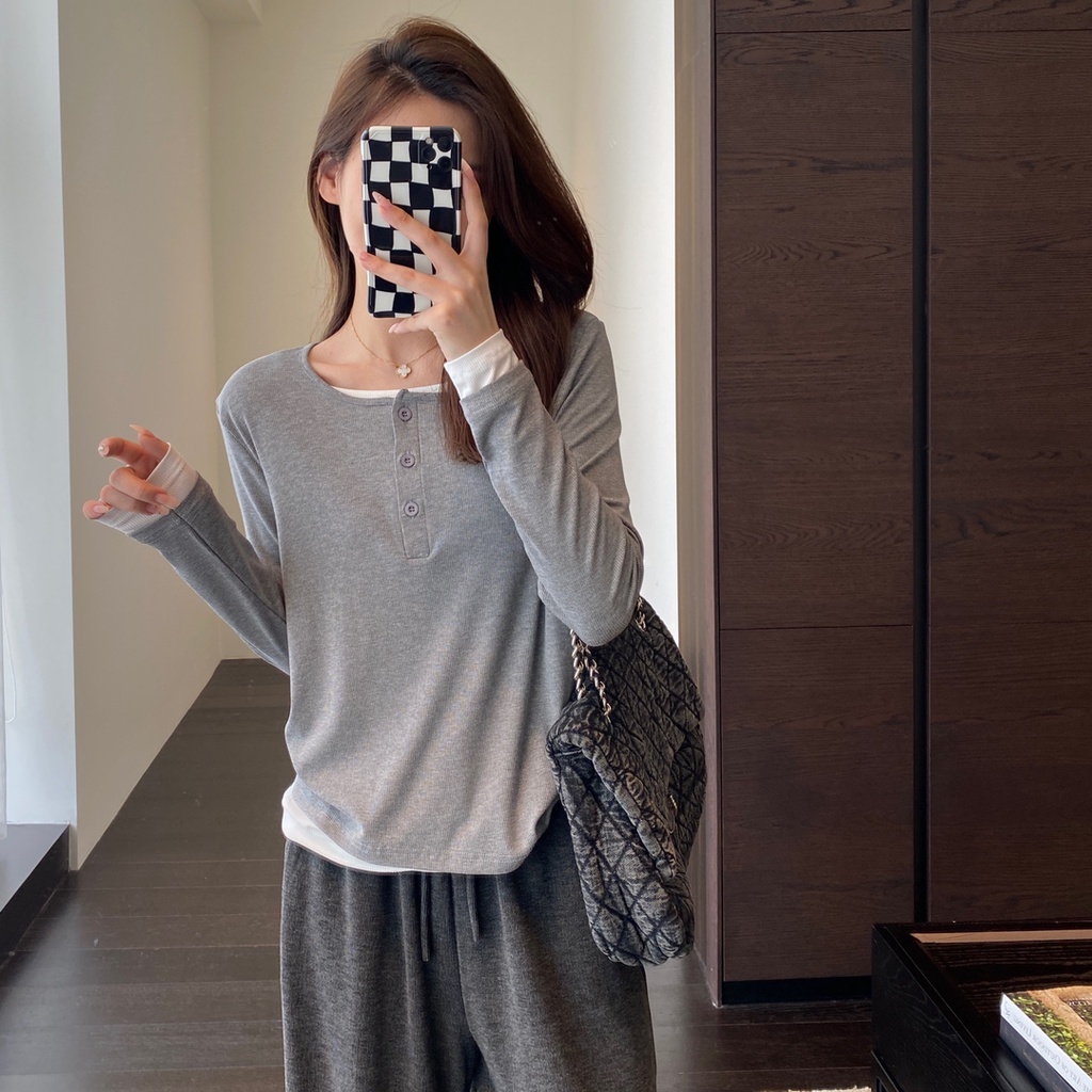 Áo Thun Tay Dài Cổ Tròn Dáng Rộng Thời Trang Cho Nữ