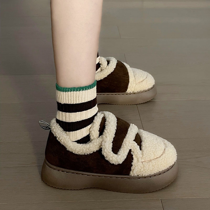 Giày Bánh Mì Lót Nhung cotton Giữ Ấm Gót Mới Cho Nữ Sinh