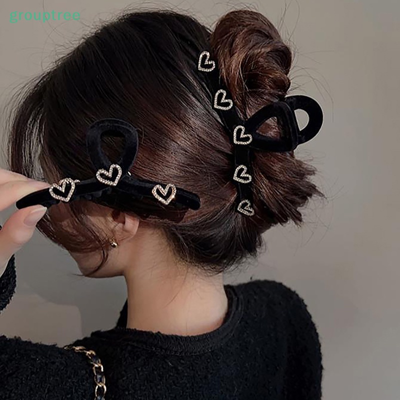 Kẹp Tóc Đính Đá Hình Trái Tim Màu Đen Cao Cấp Dành Cho Nữ prta