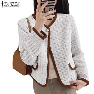 Zanzea Áo Khoác blazer Nữ Tay Dài Cổ Tròn Họa Tiết Caro Thời Trang