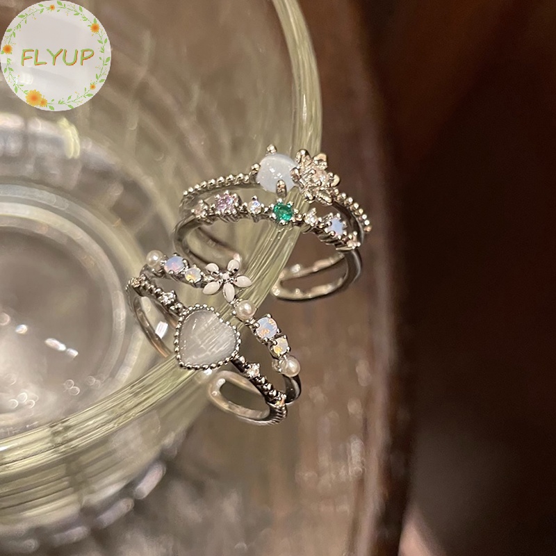 Flyup Nhẫn Hở Hình Trái Tim Đính Đá zircon Màu Xanh navy Có Thể Điều Chỉnh Cho Nữ vn