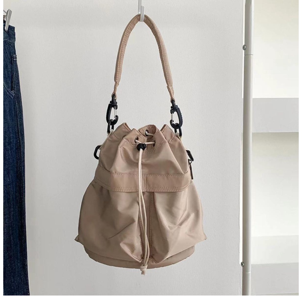 Túi Đeo Vai Bằng nylon Có Dây Rút Phong Cách dongdaemun Thời Trang Hàn Quốc