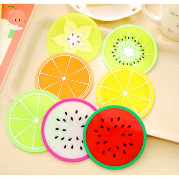 Đế lót ly, lót cốc hình trái cây bằng silicon xinh xắn PEACH