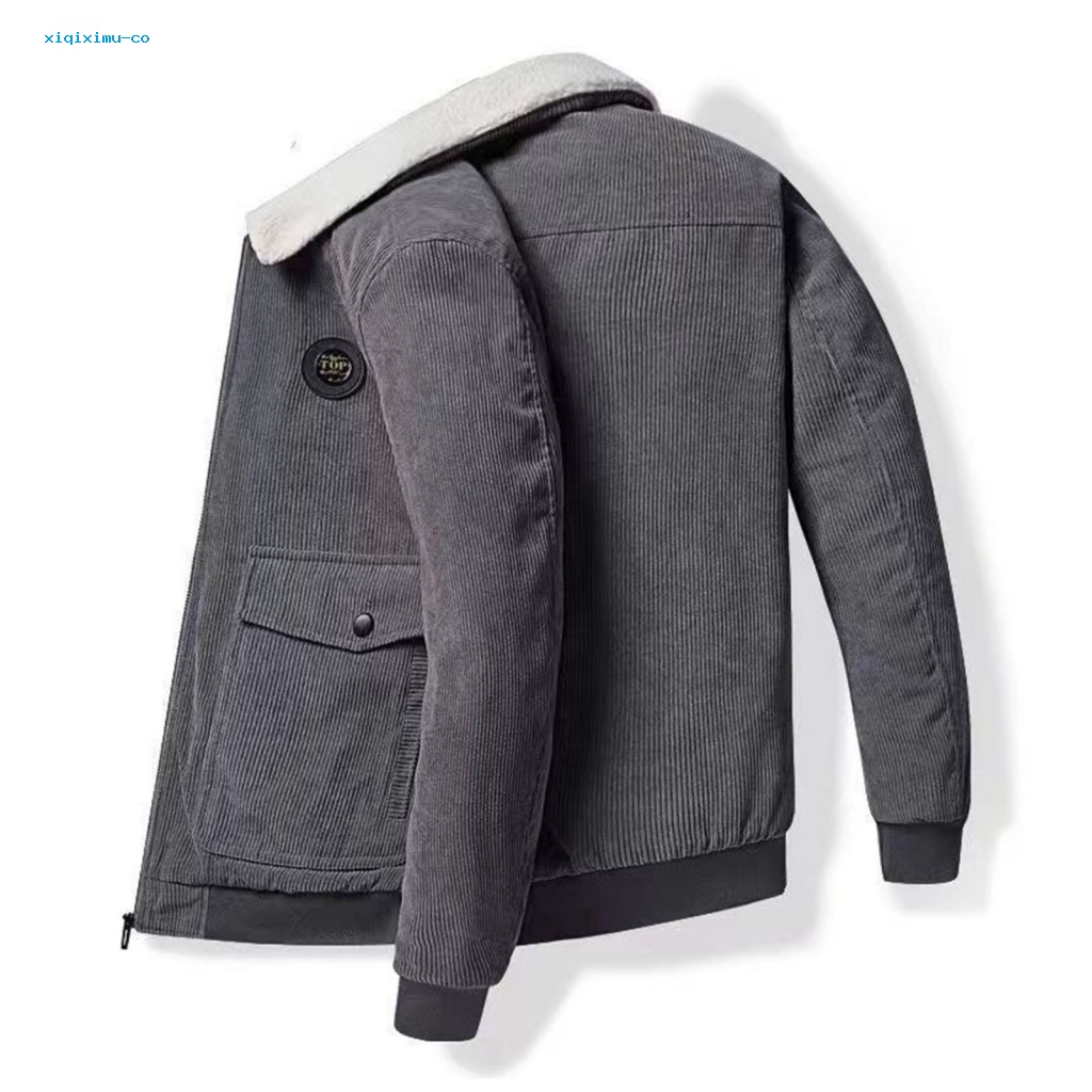 Xi * Áo Khoác Mùa Đông Vải Nhung Kẻ Dày Có Túi Lót Lông Cừu Dày Có Khóa Kéo Ấm Áp Sành Điệu Cho Nam