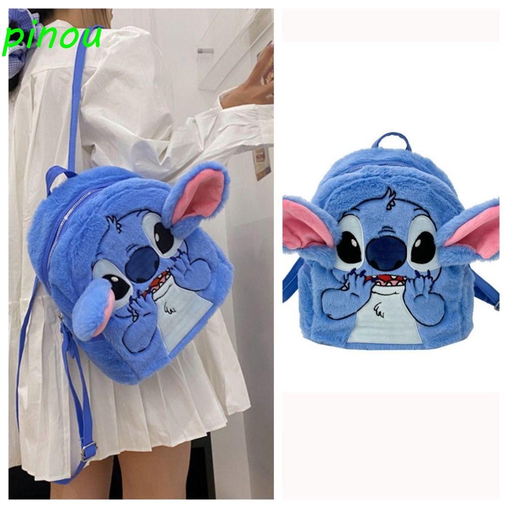 Pinou Ba Lô Bông Hình stitch Có Khóa Kéo Dễ Thương Cho Nữ