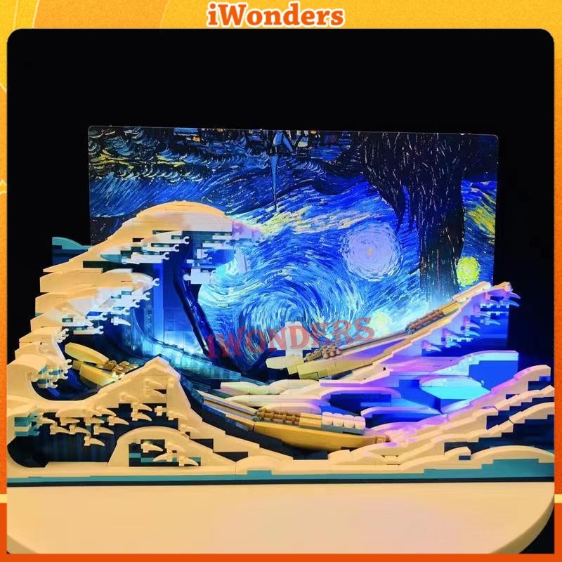 Nano blocks Đồ Chơi Khối Xây Dựng Đêm Đầy Sao kanagawa Lướt Sóng Nghệ Thuật Sáng Tạo Bộ Sưu Tập led Quà Tặng