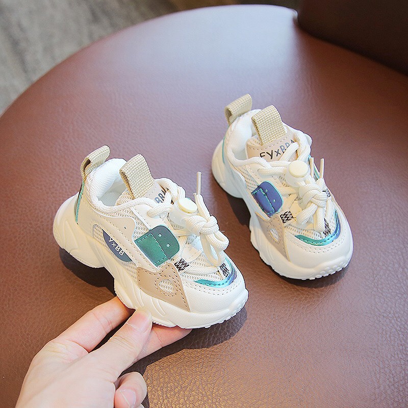 Giày thể thao cổ thấp cho bé trai bé gái quai dán phối dây siêu xinh thoáng khí nhẹ êm cho bé phong cách Hàn Quốc 725