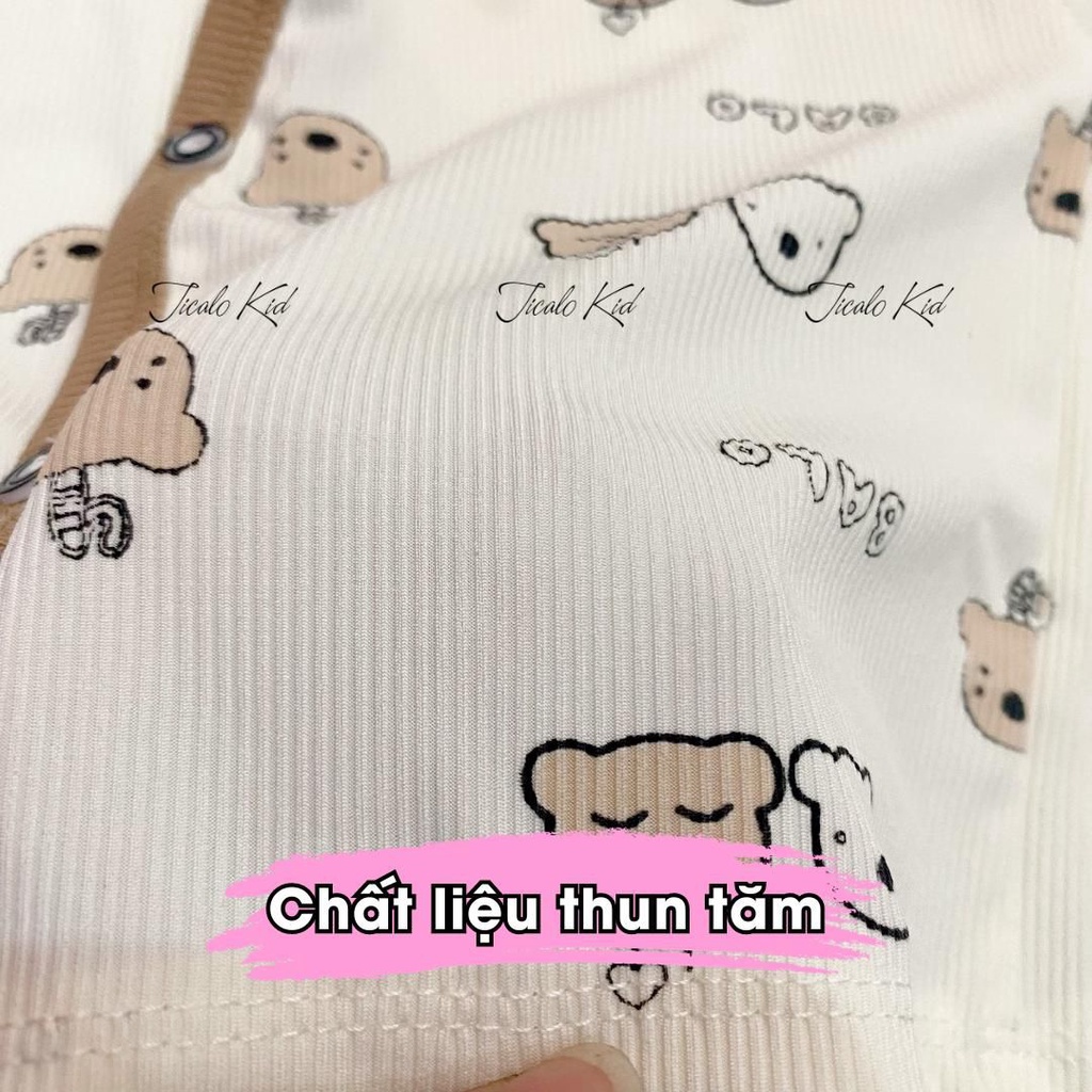 Combo 5 Áo Thu Đông Sơ Sinh - Chất Liệu Thun Tăm - Thiết Kế Vạt Chéo, Nền Kem Hoạ Tiết