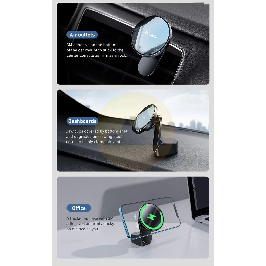 Đế Giữ Điện Thoại Baseus Tích Hợp Nam Châm Và Sạc Không Dây Dùng Trên Xe Hơi Big Energy Car Mount Wireless Chager