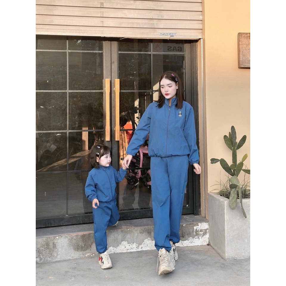 G765 - BỘ GIÓ ĐÔI MẸ VÀ BÉ MÀU XANH THÊU GẤU