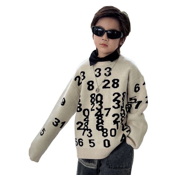 Áo len SIZE ĐẠI cho bé AB776 size 90-160 màu kem hình số đen, thời trang thu đông trẻ em 2023