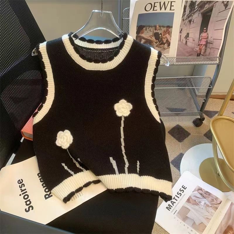 Áo Dệt Kim Sát Nách Cổ Tròn Thêu Hoa Thời Trang Kiểu Pháp Cho Nữ