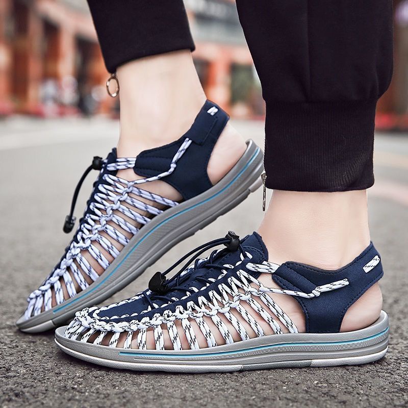 Giày Sandal Đi Biển Mùa Hè 2023 Dệt Tay Phong Cách roman Cho Nam