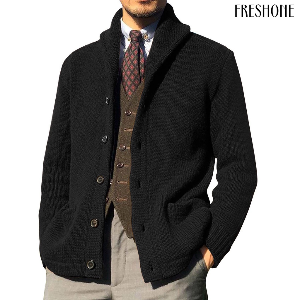 Áo Khoác cardigan Dệt Kim Dày Dặn Tay Dài Có Túi Màu Trơn Cài Nút Thời Trang Thu Đông Đường Phố Cho Nam