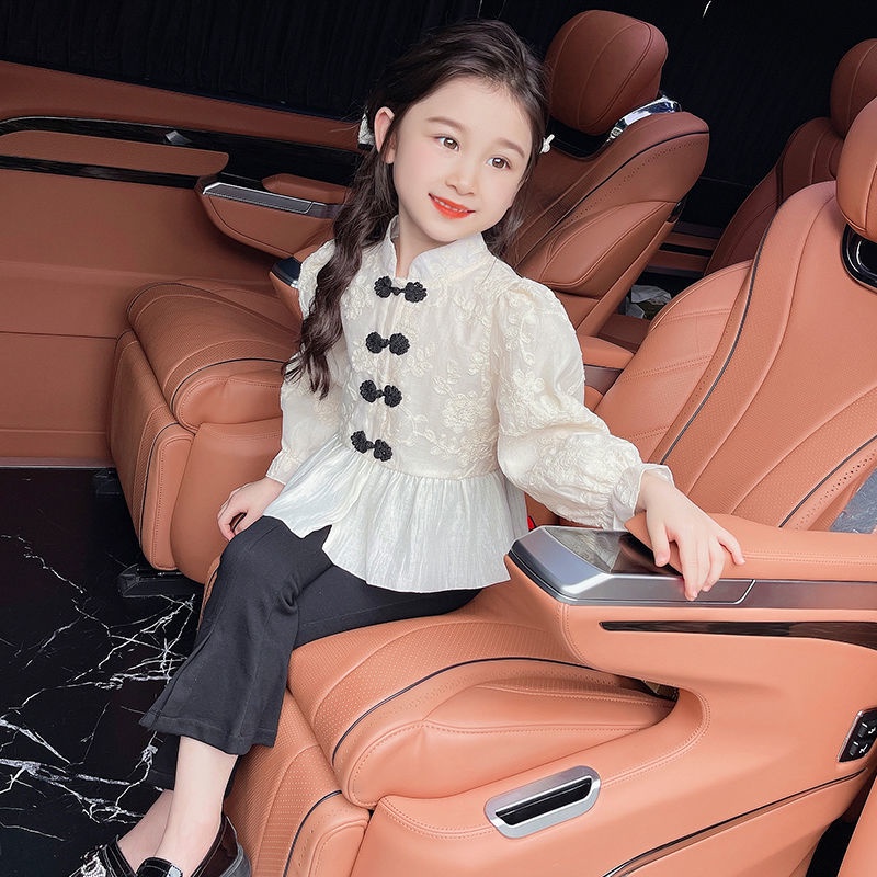 Set Áo Quần Ống Loe Thêu Họa Tiết Phong Cách Trung Hoa Mới Cho Bé Gái