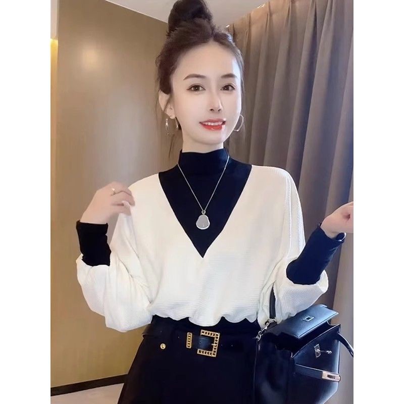 Áo Thun Tay Cánh Dơi Giả Hai Lớp Màu Sắc Phong Cách Phương Tây Thời Trang Mùa Thu 2023 Mới Dành Cho Bạn Nữ 1 Tuổi