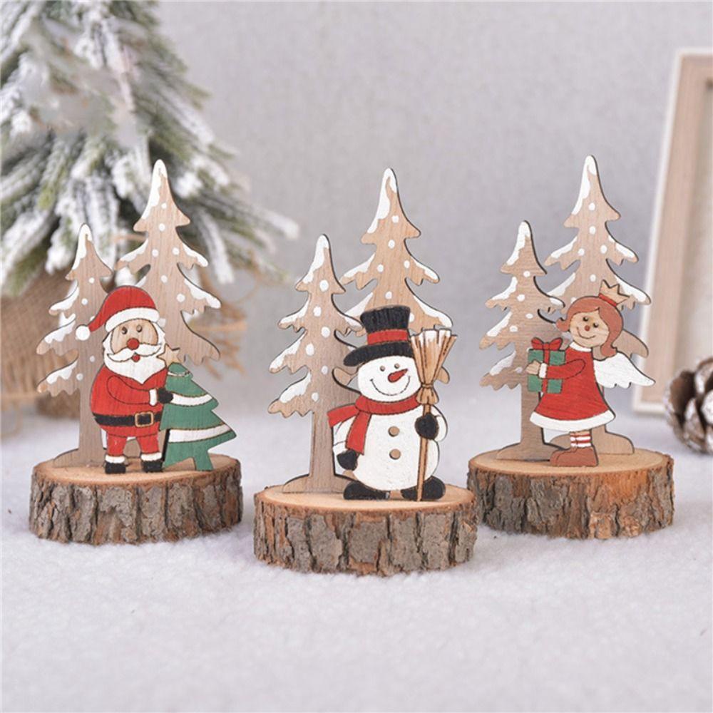 HCHC Phụ Kiện Trang Trí Giáng Sinh Để Bàn Bằng Gỗ Hình Ông Già Noel Hoạt Hình Dễ Thương