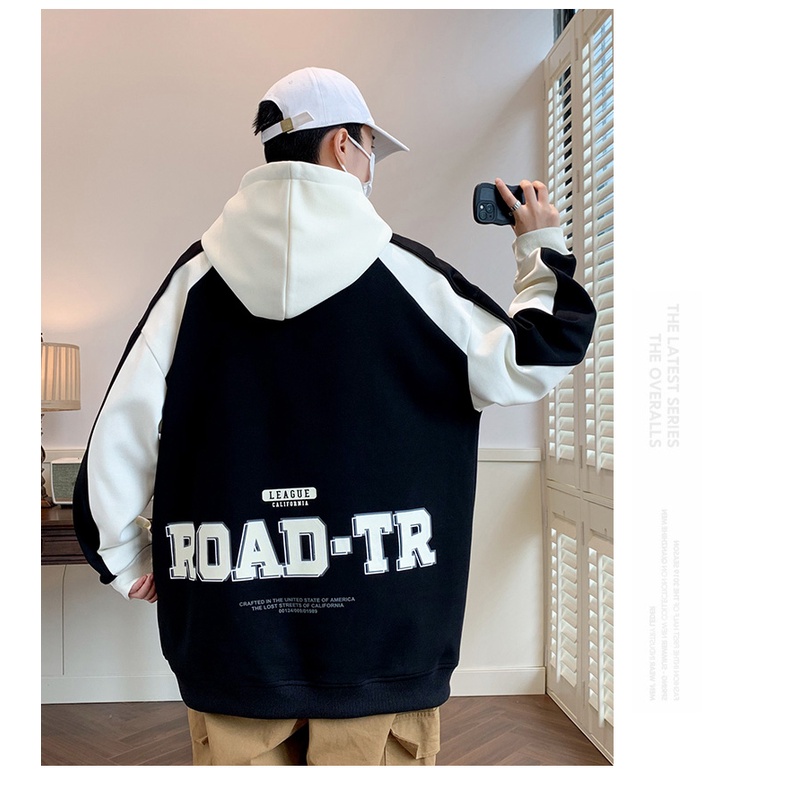 Đen Áo Hoodie Dáng Rộng In Họa Tiết Cá Tính Theo Phong Cách Mùa Thu Dành Cho Nam