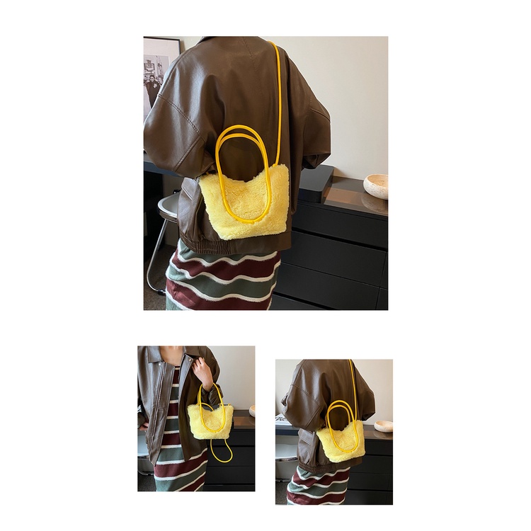 Túi Đeo Chéo Vai Bằng Vải Lông Cừu Thời Trang Thu Đông 2023 Phong Cách Mới Cho Nữ