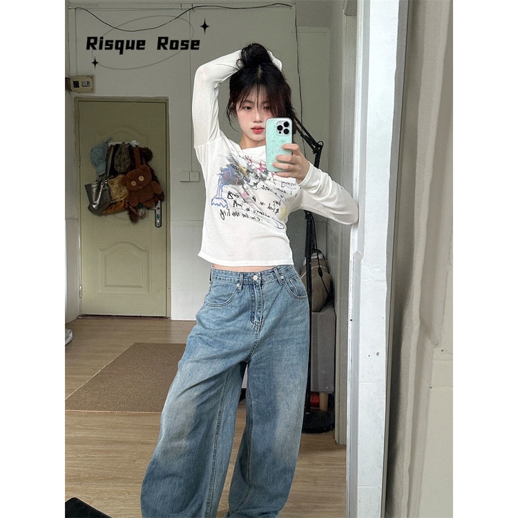 Risque Rose áo phông áo thun nữ croptop baby tee Vintage Hàn Phong hàn quốc Trendy WMY23A0MPK 42Z231018