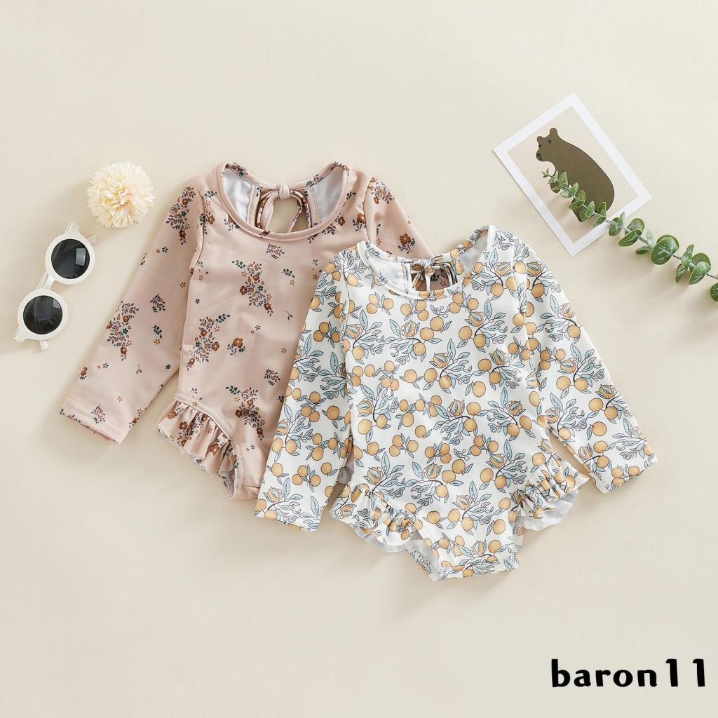 Bộ Đồ Bơi Liền Thân Tay Dài Họa Tiết Hoa Xinh Xắn Thời Trang Mùa Hè Cho Bé Gái k8lm