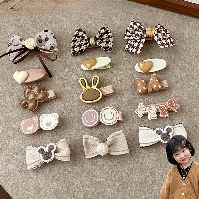 Set 5 Kẹp Tóc Nơ Màu Cà Phê Dễ Thương Dành Cho Bé Gái 2676