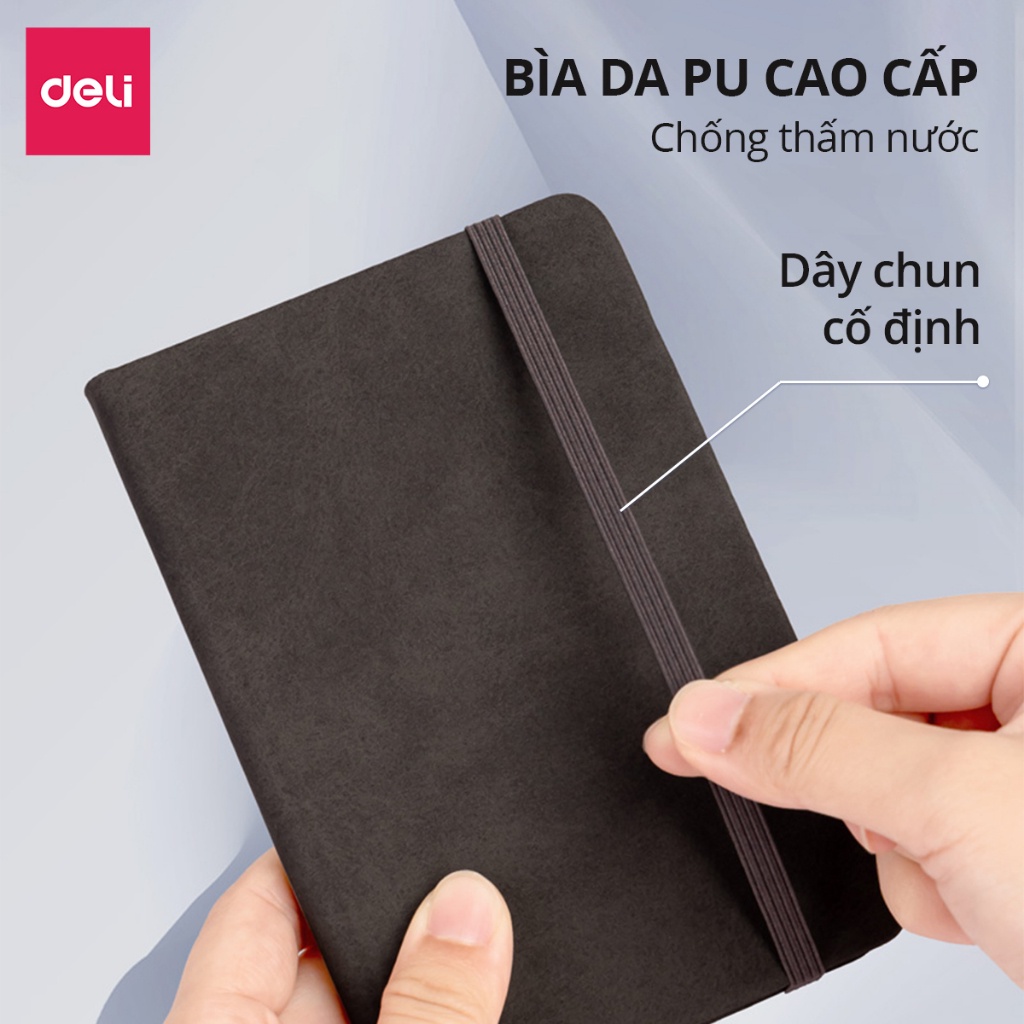 Sổ Tay Bìa Da Kẻ Ngang Mini A6 Cao Cấp Deli - 192 Trang 80gsm, Chống Nước - Ghi Chép, Takenote, Làm Quà Tặng Nhật Kí