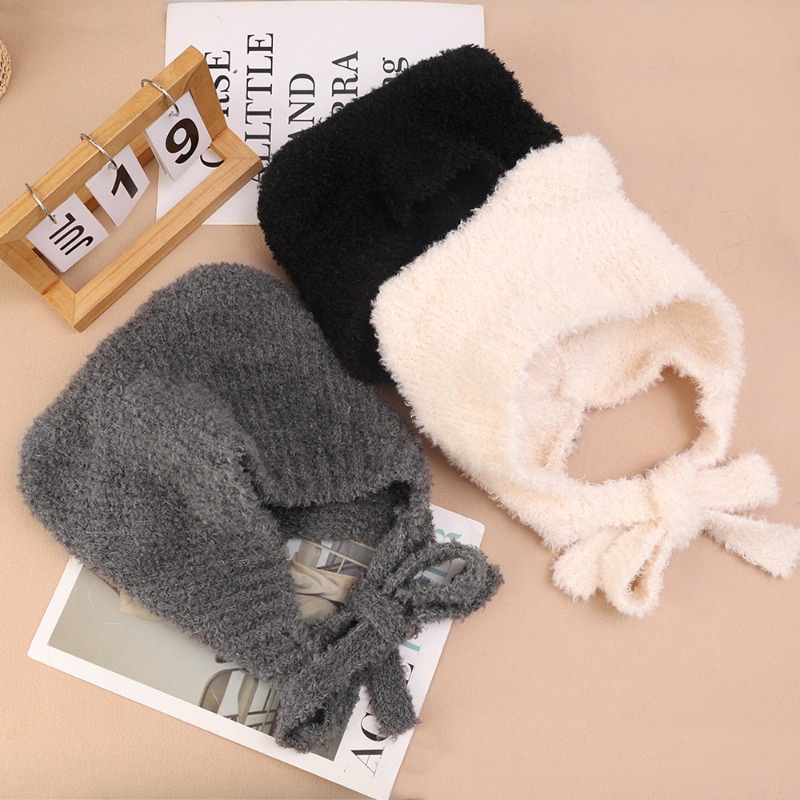 Mũ Len Trùm Tai Mềm Mại Thoải Mái Giữ Ấm Mùa Thu Đông In Hình Gấu Dễ Thương