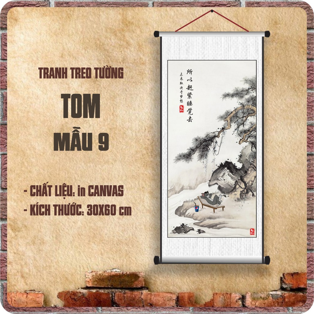 Tranh Mèo Tom thư pháp treo tường | Tranh VÕ TÒNG ĐẢ HỔ chế | Tranh Tọa Sơn Quan Hổ Đấu chế | Tranh Đô Rê Mon thư pháp