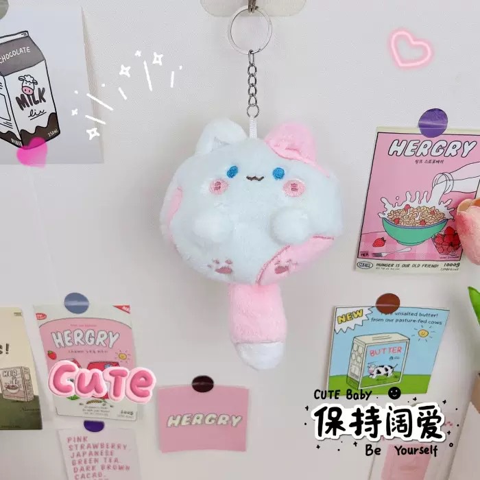 Móc Khóa Mèo Bông Đuôi Có Còi Dễ Thương Mềm Mại yk