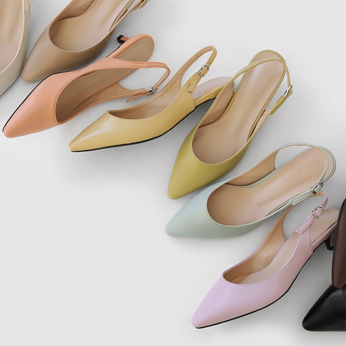 [SAPPUN] Royles Giày cao gót Slingback Mũi nhọn Basic  (4phân/6phân/8phân)