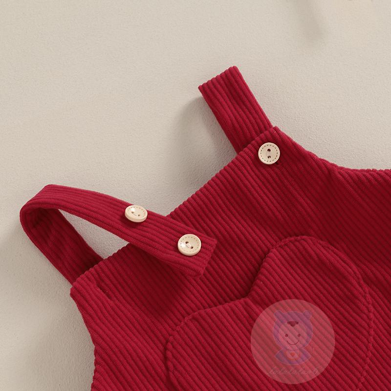 Laa6-áo Liền Quần Vải Nhung Kẻ Không Tay Trái Tim Có Túi Cho Bé